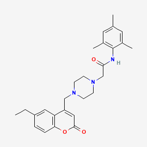 molecular formula C27H33N3O3 B4842596 2-{4-[(6-ethyl-2-oxo-2H-chromen-4-yl)methyl]-1-piperazinyl}-N-mesitylacetamide 