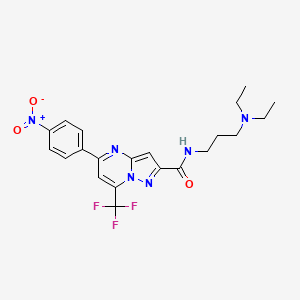 molecular formula C21H23F3N6O3 B4842738 N-[3-(diethylamino)propyl]-5-(4-nitrophenyl)-7-(trifluoromethyl)pyrazolo[1,5-a]pyrimidine-2-carboxamide 