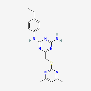molecular formula C18H21N7S B4842847 6-{[(4,6-dimethyl-2-pyrimidinyl)thio]methyl}-N-(4-ethylphenyl)-1,3,5-triazine-2,4-diamine 