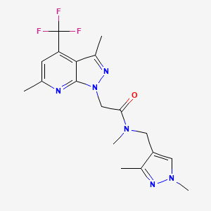 molecular formula C18H21F3N6O B4843146 N-[(1,3-dimethyl-1H-pyrazol-4-yl)methyl]-2-[3,6-dimethyl-4-(trifluoromethyl)-1H-pyrazolo[3,4-b]pyridin-1-yl]-N-methylacetamide 
