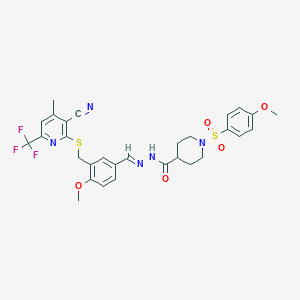 molecular formula C30H30F3N5O5S2 B4843176 N'-[3-({[3-cyano-4-methyl-6-(trifluoromethyl)-2-pyridinyl]thio}methyl)-4-methoxybenzylidene]-1-[(4-methoxyphenyl)sulfonyl]-4-piperidinecarbohydrazide 