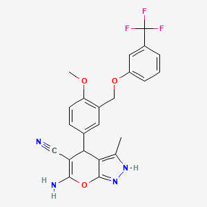 molecular formula C23H19F3N4O3 B4843243 6-amino-4-(4-methoxy-3-{[3-(trifluoromethyl)phenoxy]methyl}phenyl)-3-methyl-1,4-dihydropyrano[2,3-c]pyrazole-5-carbonitrile 