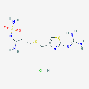 molecular formula C8H16ClN7O2S3 B048433 3-[[2-(diaminomethylideneamino)-1,3-thiazol-4-yl]methylsulfanyl]-N'-sulfamoylpropanimidamide;hydrochloride CAS No. 125193-62-6