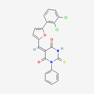 molecular formula C21H12Cl2N2O3S B4843431 5-{[5-(2,3-dichlorophenyl)-2-furyl]methylene}-1-phenyl-2-thioxodihydro-4,6(1H,5H)-pyrimidinedione 
