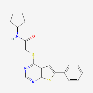 molecular formula C19H19N3OS2 B4843438 N-cyclopentyl-2-[(6-phenylthieno[2,3-d]pyrimidin-4-yl)thio]acetamide 