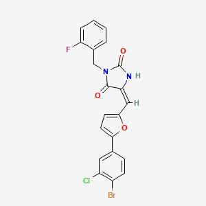 molecular formula C21H13BrClFN2O3 B4843480 5-{[5-(4-bromo-3-chlorophenyl)-2-furyl]methylene}-3-(2-fluorobenzyl)-2,4-imidazolidinedione 