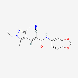 molecular formula C18H18N4O3 B4843579 N-1,3-benzodioxol-5-yl-2-cyano-3-(1-ethyl-3,5-dimethyl-1H-pyrazol-4-yl)acrylamide 