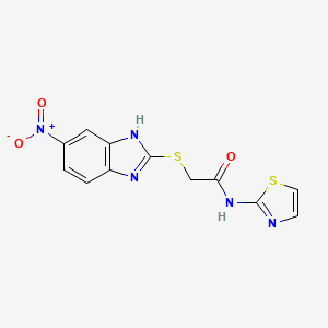 molecular formula C12H9N5O3S2 B4843685 2-[(5-nitro-1H-benzimidazol-2-yl)thio]-N-1,3-thiazol-2-ylacetamide 