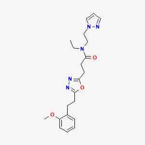 molecular formula C21H27N5O3 B4843689 N-ethyl-3-{5-[2-(2-methoxyphenyl)ethyl]-1,3,4-oxadiazol-2-yl}-N-[2-(1H-pyrazol-1-yl)ethyl]propanamide 