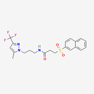 molecular formula C21H22F3N3O3S B4843715 N-{3-[5-methyl-3-(trifluoromethyl)-1H-pyrazol-1-yl]propyl}-3-(2-naphthylsulfonyl)propanamide 