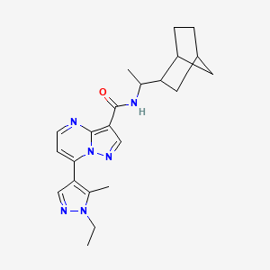 molecular formula C22H28N6O B4843826 N-(1-bicyclo[2.2.1]hept-2-ylethyl)-7-(1-ethyl-5-methyl-1H-pyrazol-4-yl)pyrazolo[1,5-a]pyrimidine-3-carboxamide 