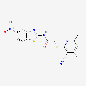 2-[(3-cyano-4,6-dimethyl-2-pyridinyl)thio]-N-(5-nitro-1,3-benzothiazol-2-yl)acetamide