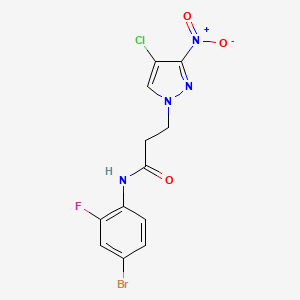 molecular formula C12H9BrClFN4O3 B4843979 N-(4-bromo-2-fluorophenyl)-3-(4-chloro-3-nitro-1H-pyrazol-1-yl)propanamide 