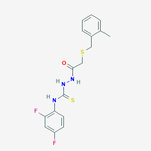 molecular formula C17H17F2N3OS2 B4844132 N-(2,4-difluorophenyl)-2-{[(2-methylbenzyl)thio]acetyl}hydrazinecarbothioamide 