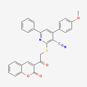 4-(4-methoxyphenyl)-2-{[2-oxo-2-(2-oxo-2H-chromen-3-yl)ethyl]thio}-6-phenylnicotinonitrile