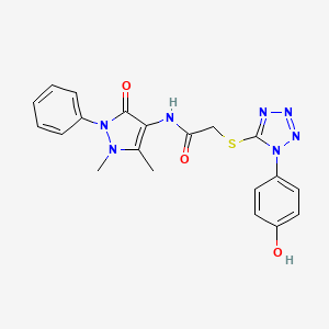 molecular formula C20H19N7O3S B4844317 N-(1,5-dimethyl-3-oxo-2-phenyl-2,3-dihydro-1H-pyrazol-4-yl)-2-{[1-(4-hydroxyphenyl)-1H-tetrazol-5-yl]thio}acetamide 