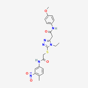 molecular formula C22H24N6O5S B4844341 2-[(4-ethyl-5-{2-[(4-methoxyphenyl)amino]-2-oxoethyl}-4H-1,2,4-triazol-3-yl)thio]-N-(4-methyl-3-nitrophenyl)acetamide 
