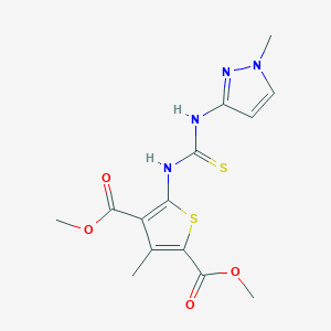 molecular formula C14H16N4O4S2 B4844688 dimethyl 3-methyl-5-({[(1-methyl-1H-pyrazol-3-yl)amino]carbonothioyl}amino)-2,4-thiophenedicarboxylate 
