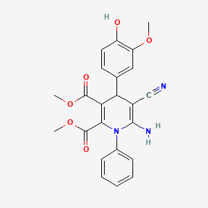 molecular formula C23H21N3O6 B4844844 dimethyl 6-amino-5-cyano-4-(4-hydroxy-3-methoxyphenyl)-1-phenyl-1,4-dihydropyridine-2,3-dicarboxylate 