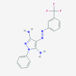 molecular formula C16H13F3N6 B484492 3-amino-1-phenyl-4-{[3-(trifluoromethyl)phenyl]diazenyl}-1H-pyrazol-5-ylamine 