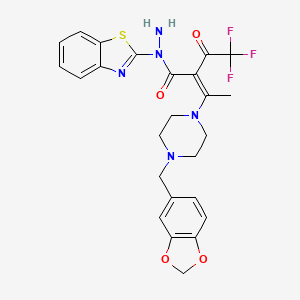 3-[4-(1,3-benzodioxol-5-ylmethyl)-1-piperazinyl]-N-1,3-benzothiazol-2-yl-2-(trifluoroacetyl)-2-butenohydrazide
