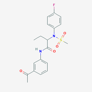 molecular formula C19H21FN2O4S B4845191 N-(3-acetylphenyl)-2-[(4-fluorophenyl)(methylsulfonyl)amino]butanamide 
