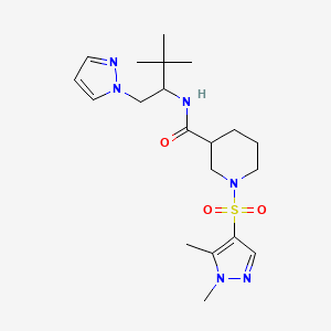 molecular formula C20H32N6O3S B4845459 N-[2,2-dimethyl-1-(1H-pyrazol-1-ylmethyl)propyl]-1-[(1,5-dimethyl-1H-pyrazol-4-yl)sulfonyl]-3-piperidinecarboxamide 