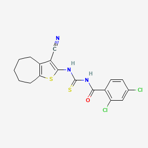 molecular formula C18H15Cl2N3OS2 B4845515 2,4-dichloro-N-{[(3-cyano-5,6,7,8-tetrahydro-4H-cyclohepta[b]thien-2-yl)amino]carbonothioyl}benzamide 