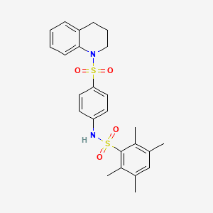 molecular formula C25H28N2O4S2 B4845519 N-[4-(3,4-dihydro-1(2H)-quinolinylsulfonyl)phenyl]-2,3,5,6-tetramethylbenzenesulfonamide 