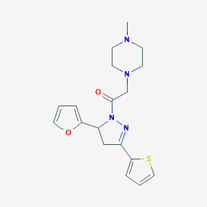 molecular formula C18H22N4O2S B484552 1-{2-[5-(2-furyl)-3-(2-thienyl)-4,5-dihydro-1H-pyrazol-1-yl]-2-oxoethyl}-4-methylpiperazine CAS No. 791827-73-1