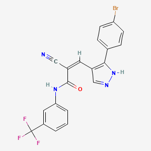 3-[3-(4-bromophenyl)-1H-pyrazol-4-yl]-2-cyano-N-[3-(trifluoromethyl)phenyl]acrylamide