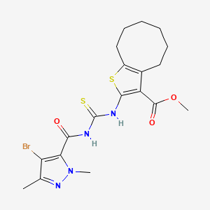 molecular formula C19H23BrN4O3S2 B4845611 methyl 2-[({[(4-bromo-1,3-dimethyl-1H-pyrazol-5-yl)carbonyl]amino}carbonothioyl)amino]-4,5,6,7,8,9-hexahydrocycloocta[b]thiophene-3-carboxylate 