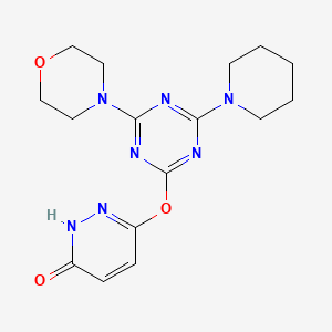 molecular formula C16H21N7O3 B4845635 6-{[4-(4-morpholinyl)-6-(1-piperidinyl)-1,3,5-triazin-2-yl]oxy}-3-pyridazinol 