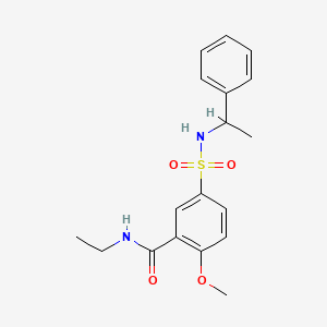 molecular formula C18H22N2O4S B4845639 N-ethyl-2-methoxy-5-{[(1-phenylethyl)amino]sulfonyl}benzamide 