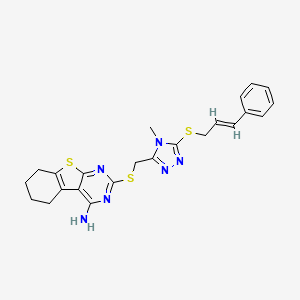 molecular formula C23H24N6S3 B4845678 2-[({4-methyl-5-[(3-phenyl-2-propen-1-yl)thio]-4H-1,2,4-triazol-3-yl}methyl)thio]-5,6,7,8-tetrahydro[1]benzothieno[2,3-d]pyrimidin-4-amine 