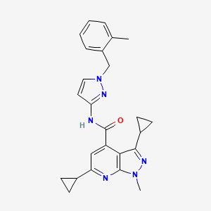 molecular formula C25H26N6O B4845752 3,6-dicyclopropyl-1-methyl-N-[1-(2-methylbenzyl)-1H-pyrazol-3-yl]-1H-pyrazolo[3,4-b]pyridine-4-carboxamide 
