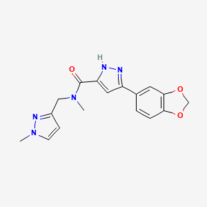 molecular formula C17H17N5O3 B4845818 5-(1,3-benzodioxol-5-yl)-N-methyl-N-[(1-methyl-1H-pyrazol-3-yl)methyl]-1H-pyrazole-3-carboxamide 