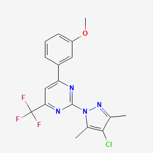 molecular formula C17H14ClF3N4O B4845923 2-(4-chloro-3,5-dimethyl-1H-pyrazol-1-yl)-4-(3-methoxyphenyl)-6-(trifluoromethyl)pyrimidine 