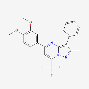 molecular formula C22H18F3N3O2 B4845928 5-(3,4-dimethoxyphenyl)-2-methyl-3-phenyl-7-(trifluoromethyl)pyrazolo[1,5-a]pyrimidine 