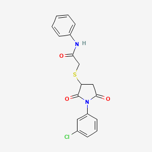 molecular formula C18H15ClN2O3S B4845994 2-{[1-(3-chlorophenyl)-2,5-dioxo-3-pyrrolidinyl]thio}-N-phenylacetamide 