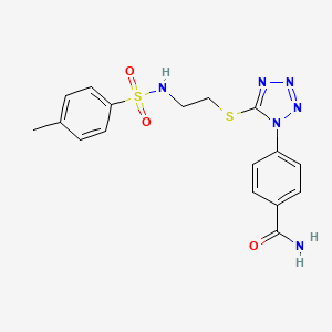 molecular formula C17H18N6O3S2 B4846221 4-{5-[(2-{[(4-methylphenyl)sulfonyl]amino}ethyl)thio]-1H-tetrazol-1-yl}benzamide 