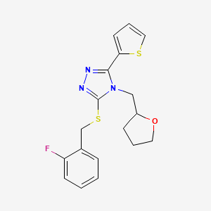 molecular formula C18H18FN3OS2 B4846397 3-[(2-fluorobenzyl)thio]-4-(tetrahydro-2-furanylmethyl)-5-(2-thienyl)-4H-1,2,4-triazole 