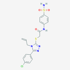 molecular formula C19H18ClN5O3S2 B484642 2-{[4-allyl-5-(4-chlorophenyl)-4H-1,2,4-triazol-3-yl]sulfanyl}-N-[4-(aminosulfonyl)phenyl]acetamide CAS No. 861140-21-8