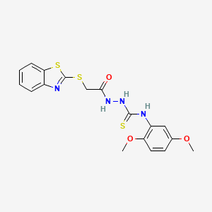 molecular formula C18H18N4O3S3 B4846512 2-[(1,3-benzothiazol-2-ylthio)acetyl]-N-(2,5-dimethoxyphenyl)hydrazinecarbothioamide 
