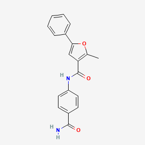 molecular formula C19H16N2O3 B4846569 N-[4-(aminocarbonyl)phenyl]-2-methyl-5-phenyl-3-furamide 