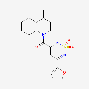 molecular formula C19H25N3O4S B4846638 1-{[5-(2-furyl)-2-methyl-1,1-dioxido-2H-1,2,6-thiadiazin-3-yl]carbonyl}-4-methyldecahydroquinoline 