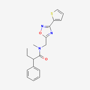 molecular formula C18H19N3O2S B4846753 N-methyl-2-phenyl-N-{[3-(2-thienyl)-1,2,4-oxadiazol-5-yl]methyl}butanamide 