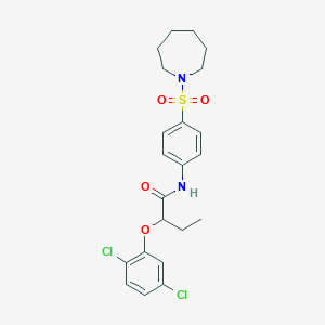 molecular formula C22H26Cl2N2O4S B4846756 N-[4-(1-azepanylsulfonyl)phenyl]-2-(2,5-dichlorophenoxy)butanamide 