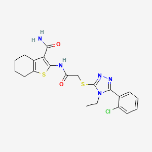 molecular formula C21H22ClN5O2S2 B4846804 2-[({[5-(2-chlorophenyl)-4-ethyl-4H-1,2,4-triazol-3-yl]thio}acetyl)amino]-4,5,6,7-tetrahydro-1-benzothiophene-3-carboxamide 