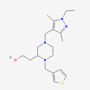 molecular formula C19H30N4OS B4846877 2-[4-[(1-ethyl-3,5-dimethyl-1H-pyrazol-4-yl)methyl]-1-(3-thienylmethyl)-2-piperazinyl]ethanol 
